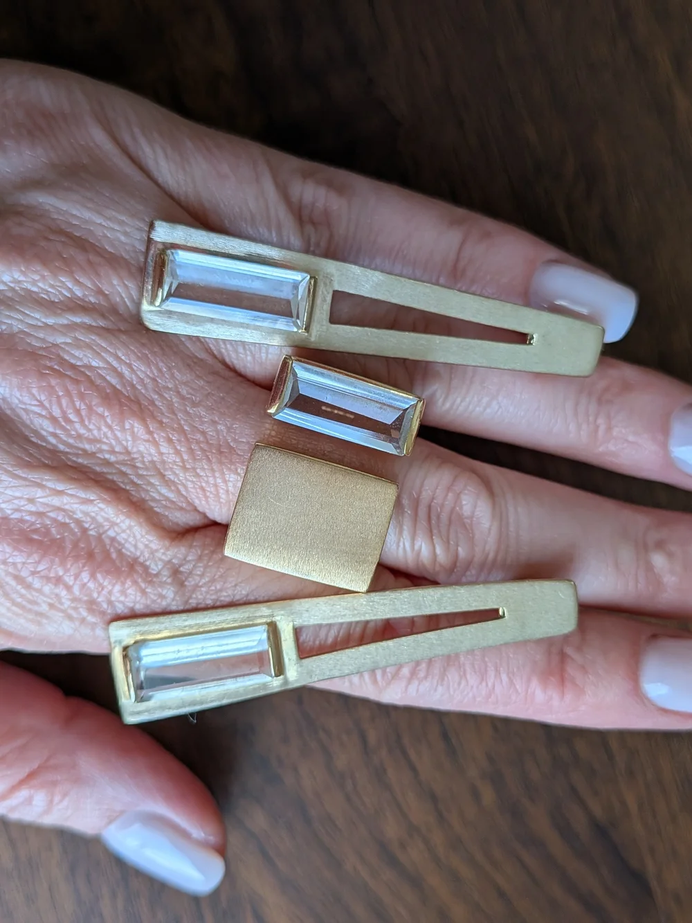 Gold Plated Geometric Ring and Earring Set with Clear Crystal - Like New!